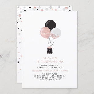 Invitation Rose Gold & Black Balloons Fête d'anniversaire mod