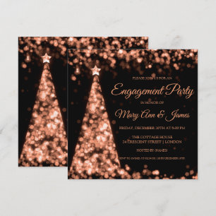 Invitation Rose Gold Black Christmas Engagement Party