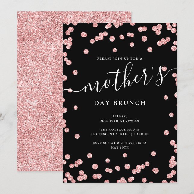 Invitation Rose Gold Black Fête des Mères Brunch  (Devant / Derrière)