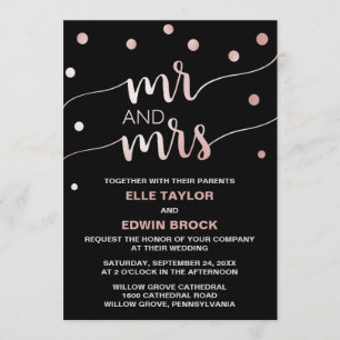 Invitation Rose Gold & Black Glam Confetti M. et Mme Mariage