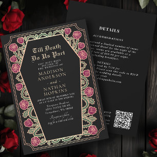 Invitation Rose Gold Black Gothique Coffin Mariage QR Code