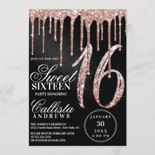 Invitation Rose Gold Black Metallic Parties scintillant Drips