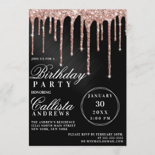 Invitation Rose Gold Black Metallic Parties scintillant Drive
