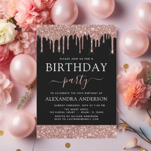 Invitation Rose Gold Black Parties scintillant N'importe quel