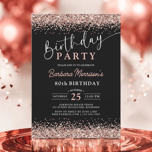 Invitation Rose Gold Black Parties scintillant N'importe quel (Créateur téléchargé)