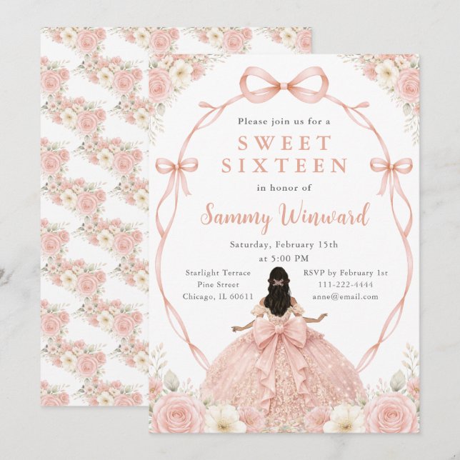 Invitation Rose Gold Black Princess Sweet Seize (Devant / Derrière)