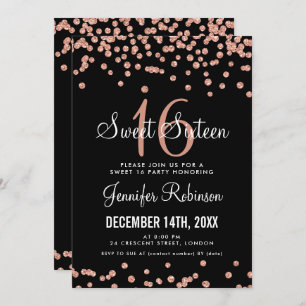 Invitation Rose Gold Black Sweet 16 Anniversaire Parties scin