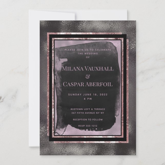 Invitation Rose Gold & Black Watercolor Gallery Mariage (Devant)