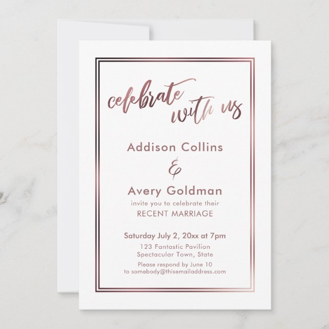 Invitation Rose Gold & Blanc Célébrez avec nous Typographie (Devant)