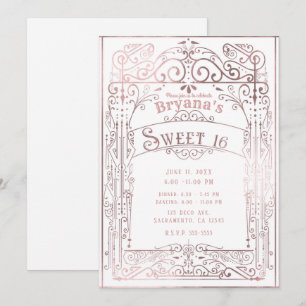 Invitation Rose Gold Blanc Déco Victorienne Vintage Douce 16