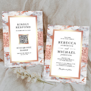 Invitation Rose Gold Blanc Mariage Code QR Tout en Un Faire-P