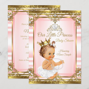 Invitation Rose Gold Blanc Perle Princesse Baby Shower Lumièr
