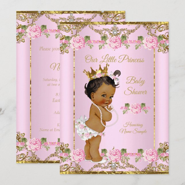Invitation Rose Gold Blanc Princesse Fête de Naissance Ethniq (Devant / Derrière)
