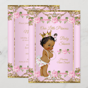Invitation Rose Gold Blanc Princesse Fête de Naissance Ethniq
