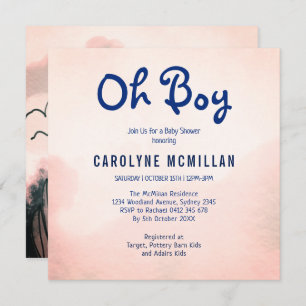 Invitation Rose Gold Blue Green Botanical Baby Boy Douche