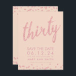 Invitation Rose Gold Blush 30th Birthday Save Date Confetti<br><div class="desc">Elégant design "30th Birthday Party" avec Parties scintillant Rose Gold Blush Faux Confetti Typographie nom personnalisé et détails texte. Facile à utiliser et facile à personnaliser. Commandez aujourd'hui !</div>