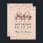 Invitation Rose Gold Blush 80th Birthday Save Date Confetti<br><div class="desc">Elégant design "80e anniversaire de la fête" avec la Parties scintillant Rose Gold Faux Blush Pink Confetti et nom personnalisé et texte de détails. Facile à utiliser et facile à personnaliser. Commandez aujourd'hui !</div>