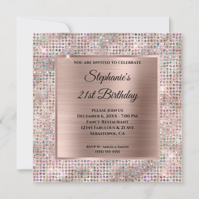 Invitation Rose Gold Blush Holo Diamant Stud Foil Anniversair (Devant)