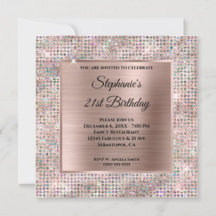 Invitation Rose Gold Blush Holo Diamant Stud Foil Anniversair