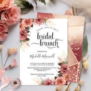Invitation Rose Gold, Blush Pampas Grass Floral Bridal Brunch