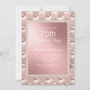 Invitation Rose Gold Blush Pink Blanc 75e fête d'anniversaire