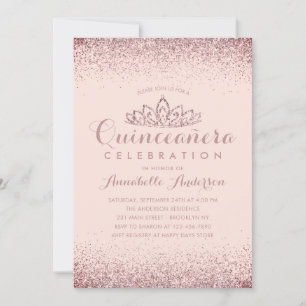 Invitation Rose Gold Blush Quinceañera Gold Tiara Parties sci