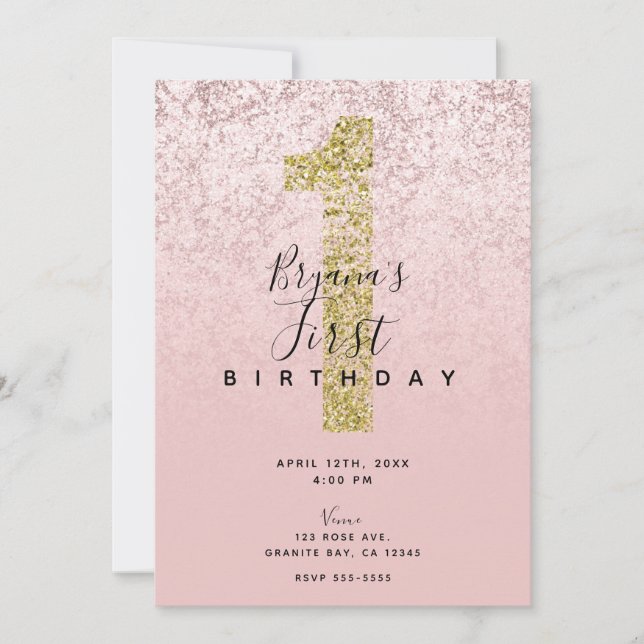 Invitation Rose Gold Blush Rose 1 Marbre Pailleté Glam 1ère U (Devant)
