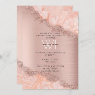 Invitation Rose Gold Blush Rose Agate Géode Parties scintilla