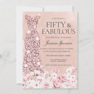 Invitation Rose Gold Blush rose Floral Fabuleux 50e anniversa