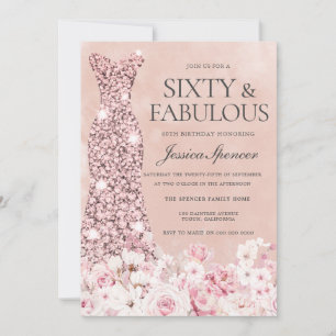Invitation Rose Gold Blush rose Floral Fabuleux 60e anniversa