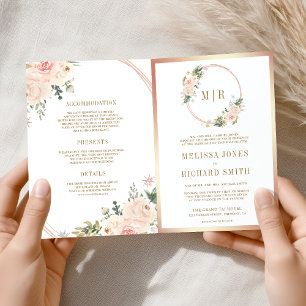 Invitation Rose Gold Blush Rose Florale Code QR Mariage