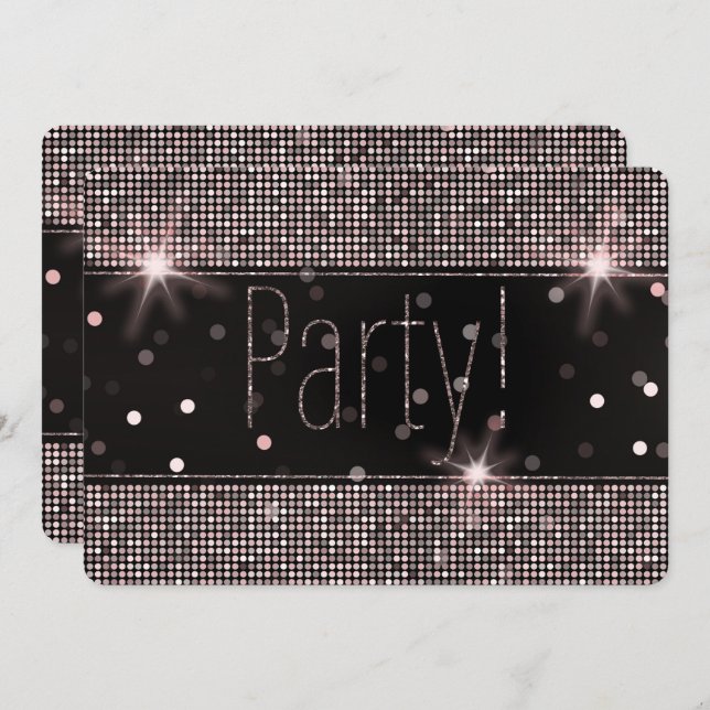 Invitation Rose Gold Blush Rose Paillette Lumières Fête (Devant / Derrière)