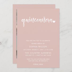 Invitation Rose Gold Blush Simple Script Quinceanera Photo