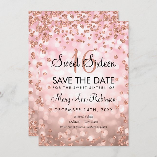 Invitation Rose Gold Blush Sweet 16 Enregistrer La Parties sc (Devant / Derrière)