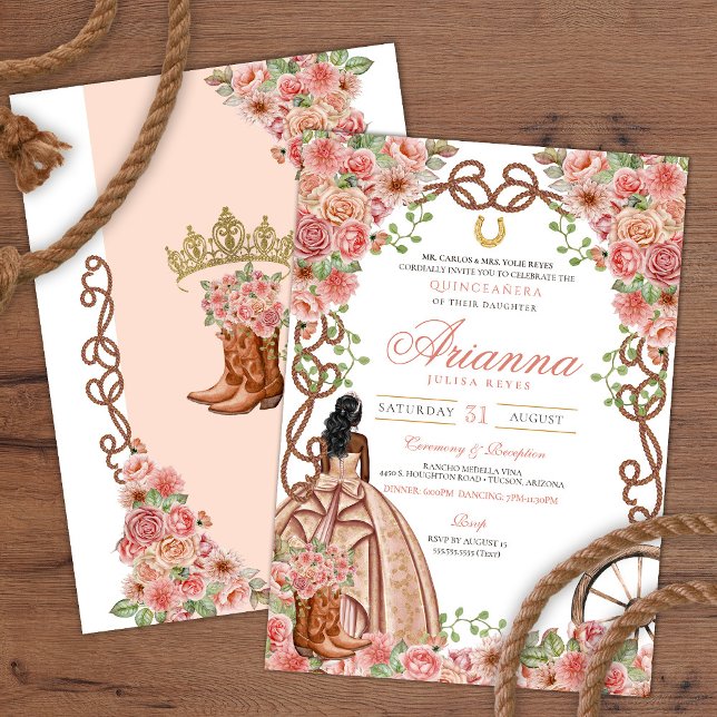 Invitation Rose Gold Blush Western Charra Rustic Quinceañera (Créateur téléchargé)