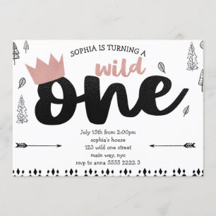 Invitation Rose Gold Boho Ethnic WILD ONE Girl 1er anniversai