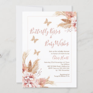 Invitation Rose Gold Boho Floral Butterfly Baby shower Baiser