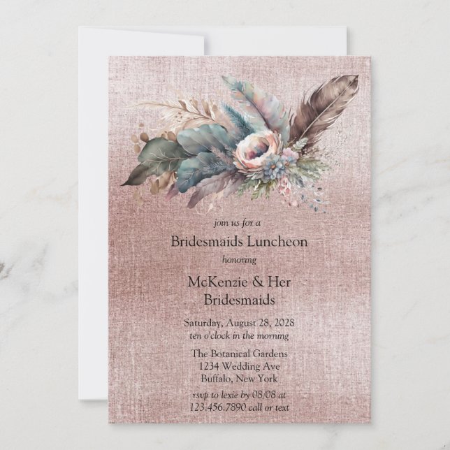 Invitation Rose Gold Boho Floral Triangle Bridesmaids Déjeune (Devant)