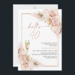 Invitation Rose Gold Boho sec Floral 40e anniversaire<br><div class="desc">Rose Gold Boho Dry Floral 40th Birthday Invitation Bohemian inspiré bonjour 40 anniversaire invitation avec arrangement floral roux ou rose poussiéreux avec pampas herbe, certains feuilles de la banqueroute et de la palme. Le titre est une image amovible en feuille d'or rose. Cette invitation à 40ème anniversaire de floraison boho...</div>