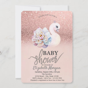 Invitation Rose Gold Bokeh, Shower de Bébé Floral aux Cygnes