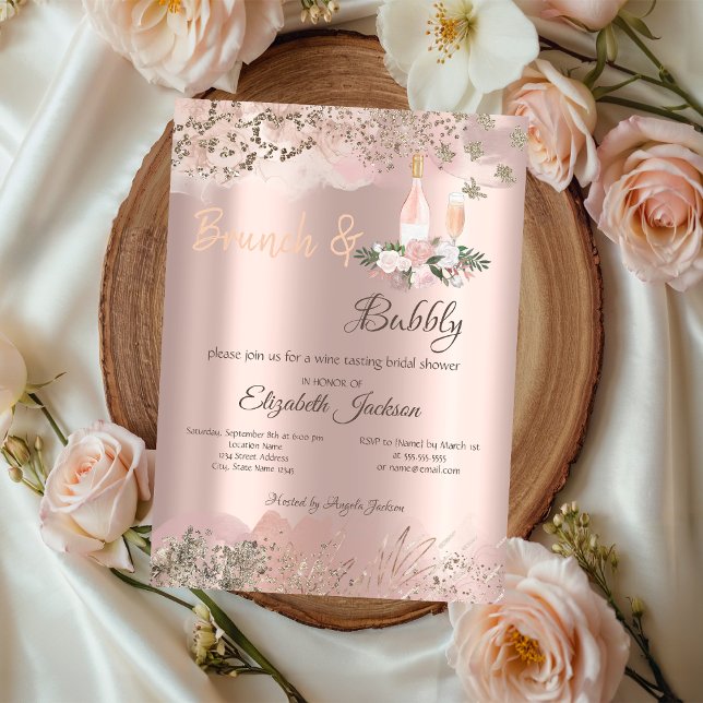 Invitation Rose Gold Border Brunch & Bubbly Fête des mariées (Créateur téléchargé)