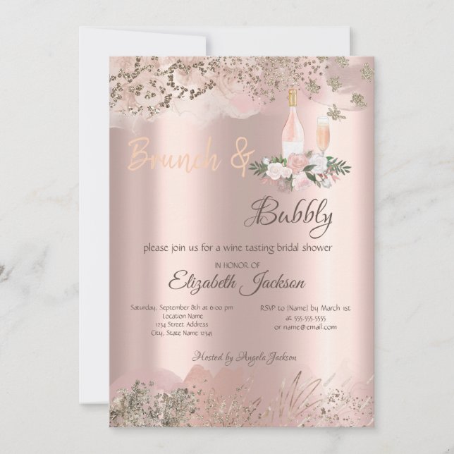 Invitation Rose Gold Border Brunch & Bubbly Fête des mariées (Devant)