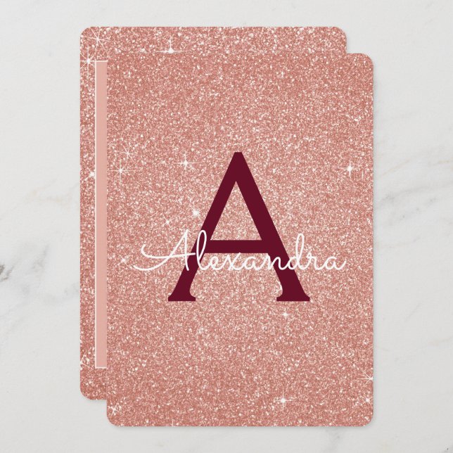 Invitation Rose Gold Bourgogne Parties scintillant étincelant (Devant / Derrière)