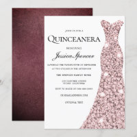 Rose Gold & Bourgogne Velvet Quinceanera Invitatio