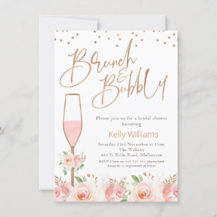 Invitation Rose Gold Brunch Bubbly Fête des mariées florale