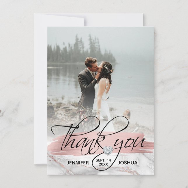 Invitation Rose Gold Brush Stroke Mariage Remerciement | PHOT (Devant)