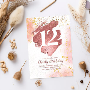Invitation Rose Gold Brushstroke 12ème anniversaire Invitatio
