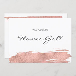 Invitation Rose Gold Brushstroke Be My Flower Girl Card