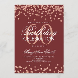 Invitation Rose Gold Burgundy 60e anniversaire Parties scinti