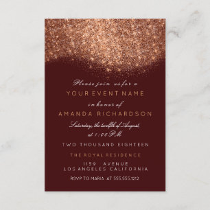 Invitation Rose Gold Burgundy Cuivre Pailleté Abstrait